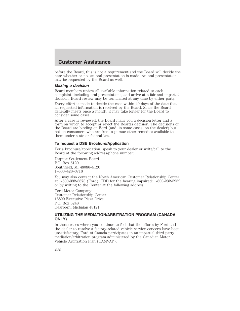 Customer assistance | FORD 2002 F-150 User Manual | Page 232 / 312