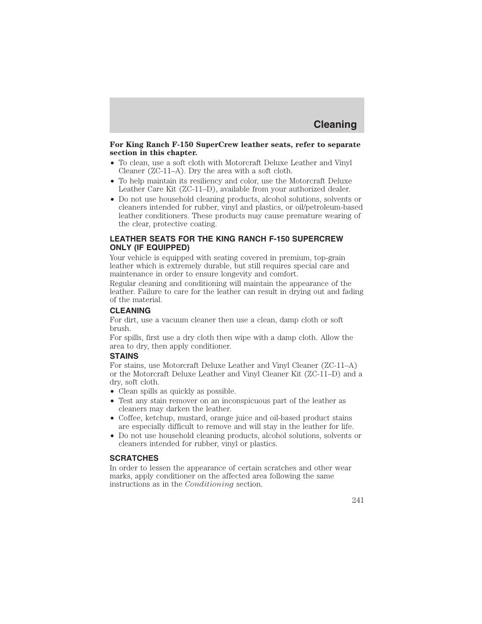 Cleaning | FORD 2002 F-150 User Manual | Page 241 / 312