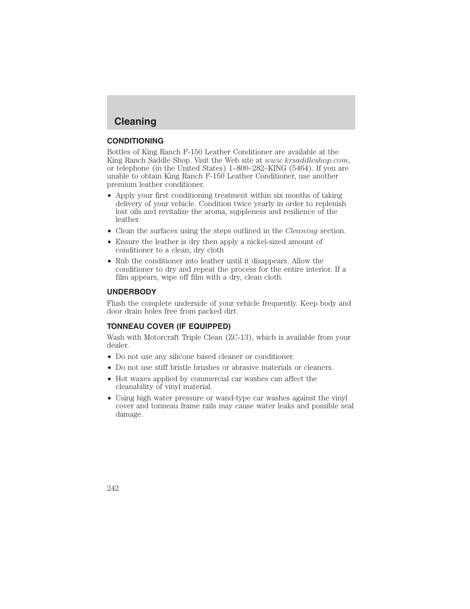 Cleaning | FORD 2002 F-150 User Manual | Page 242 / 312