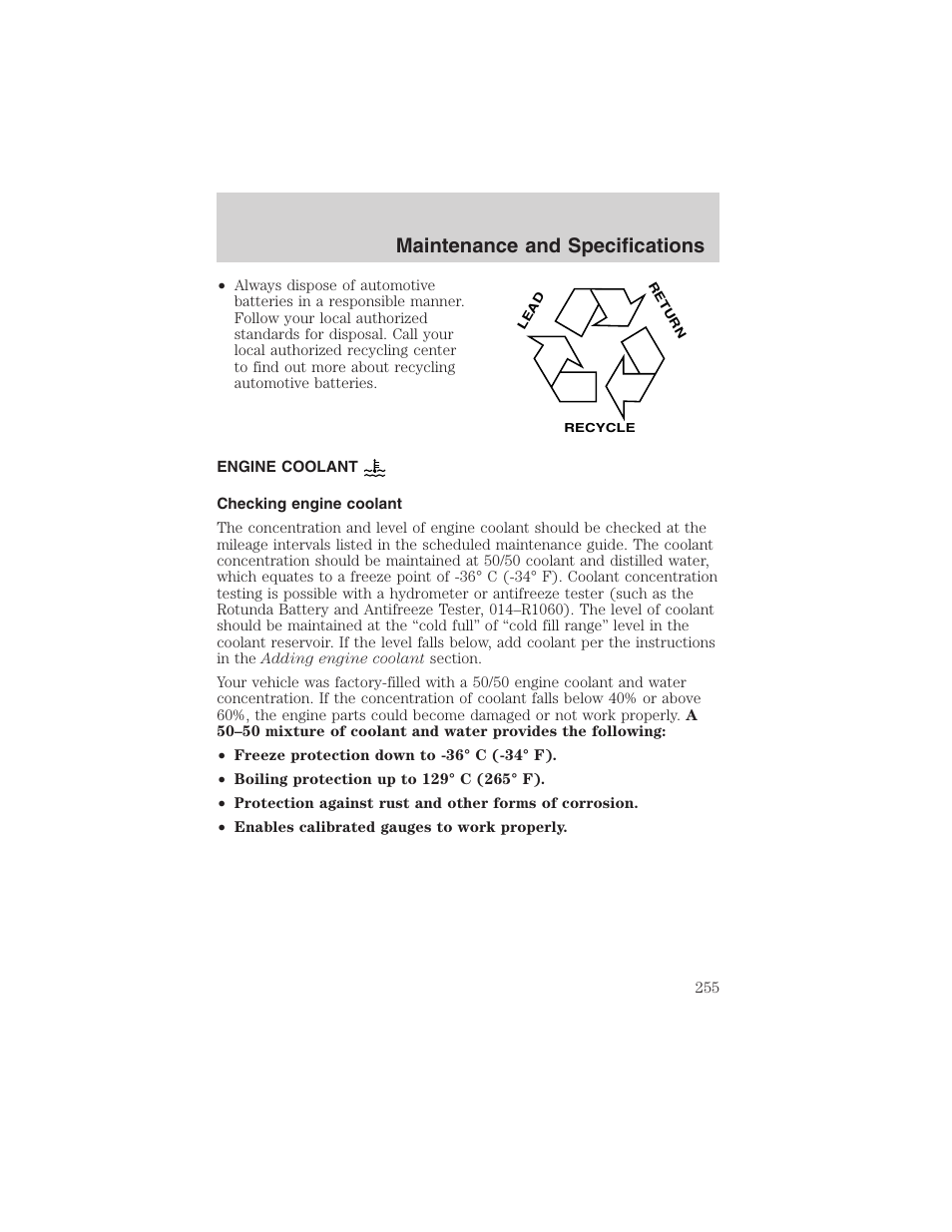 Maintenance and specifications | FORD 2002 F-150 User Manual | Page 255 / 312