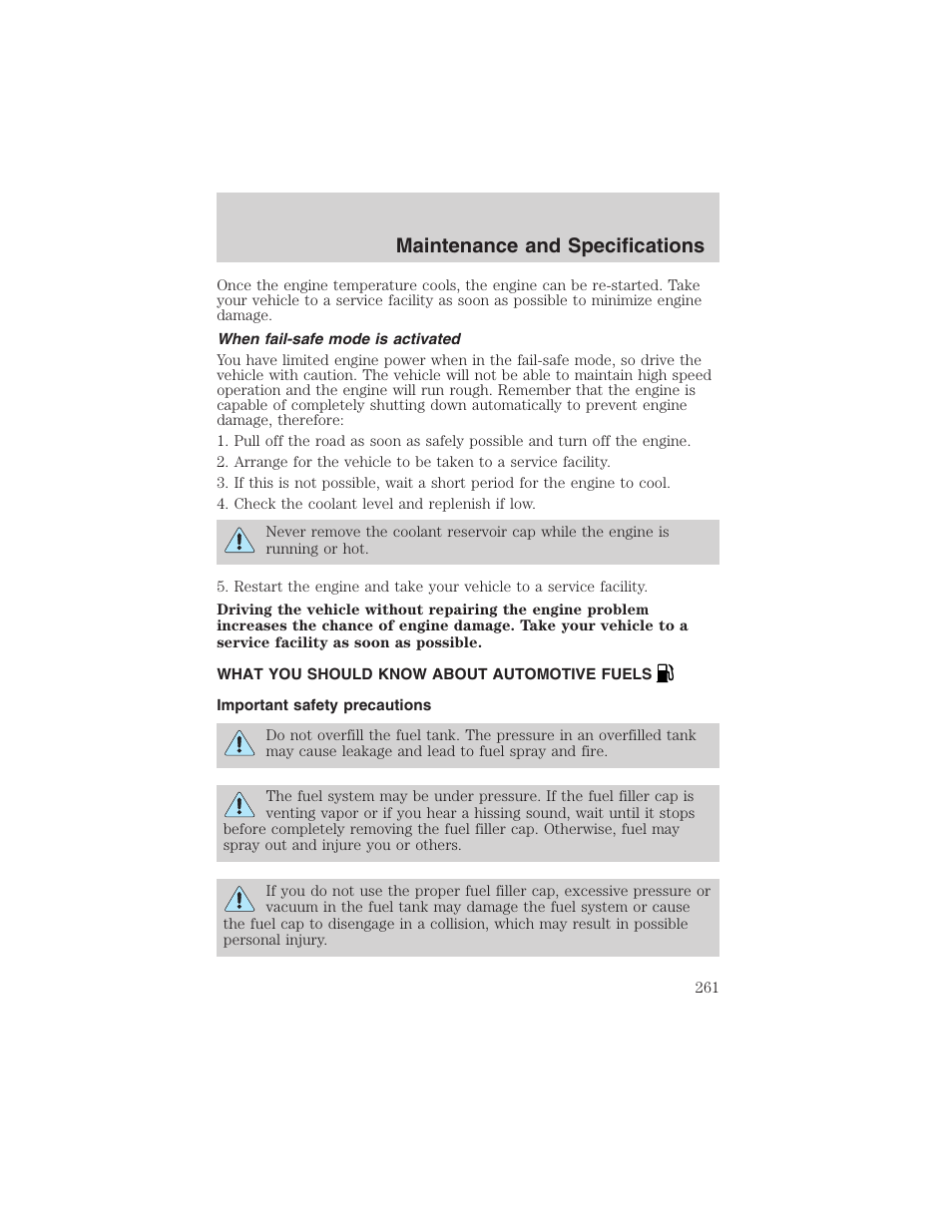 Maintenance and specifications | FORD 2002 F-150 User Manual | Page 261 / 312