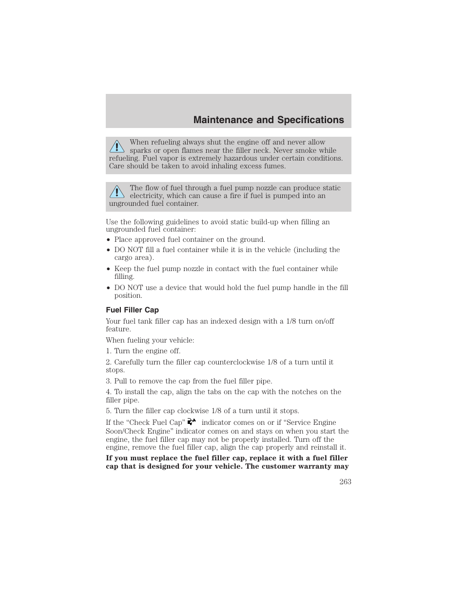 Maintenance and specifications | FORD 2002 F-150 User Manual | Page 263 / 312