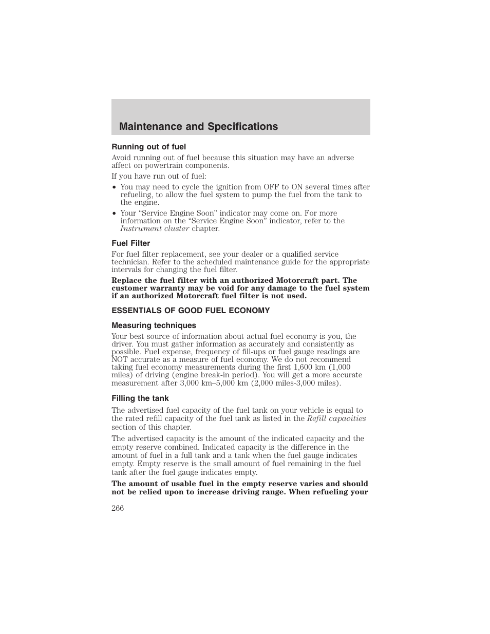 Maintenance and specifications | FORD 2002 F-150 User Manual | Page 266 / 312