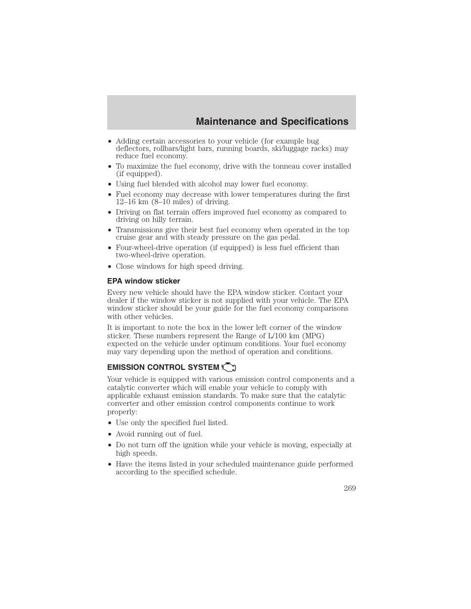 Maintenance and specifications | FORD 2002 F-150 User Manual | Page 269 / 312