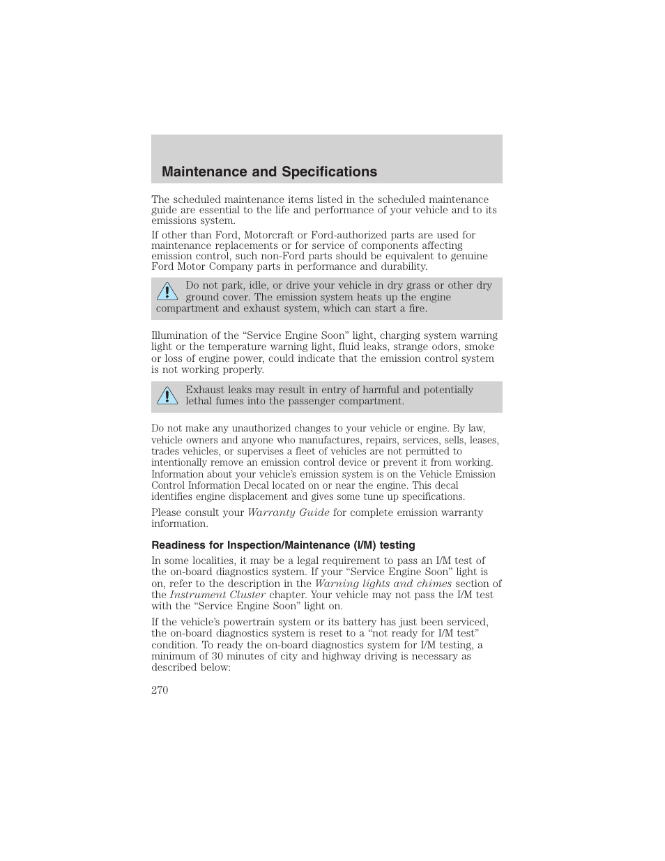 Maintenance and specifications | FORD 2002 F-150 User Manual | Page 270 / 312