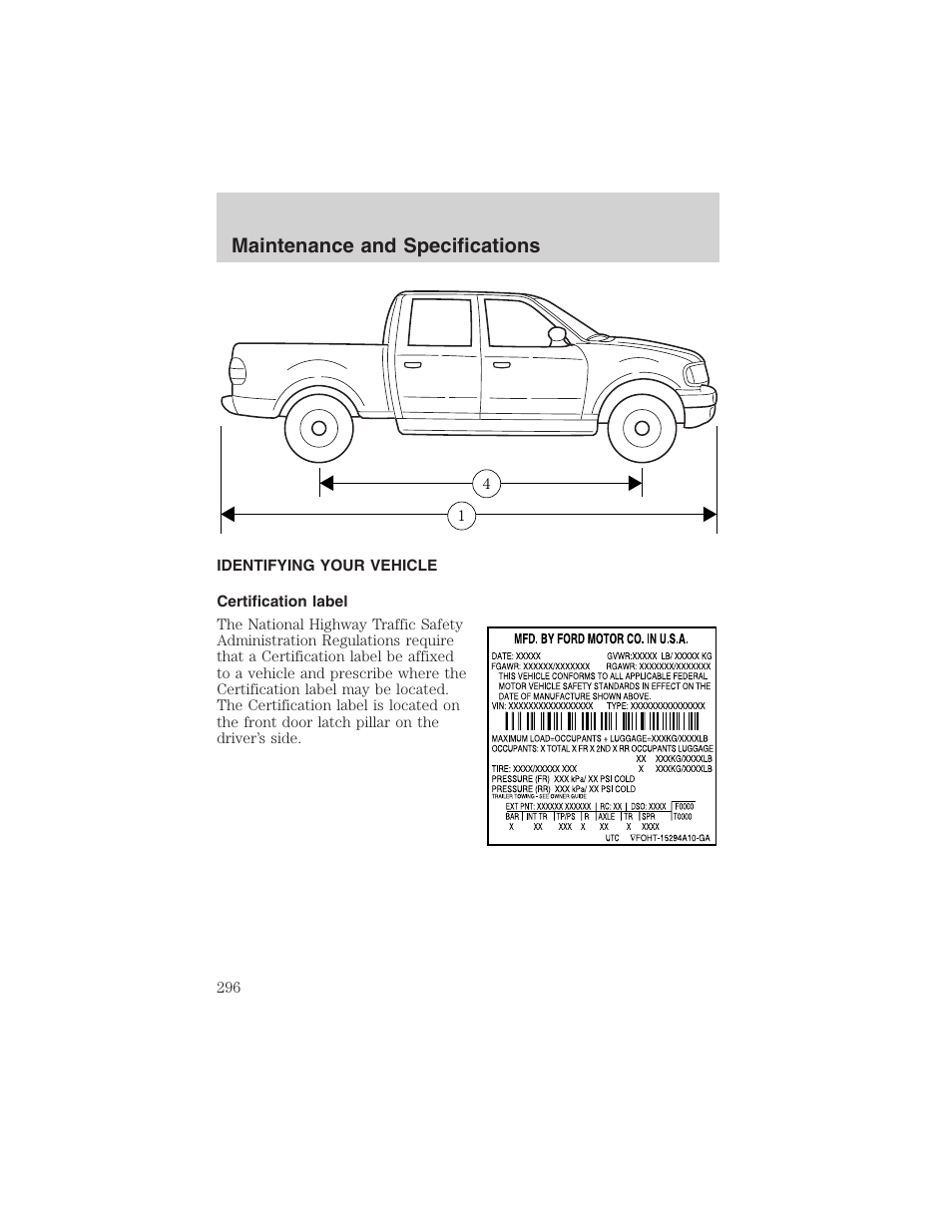 Maintenance and specifications | FORD 2002 F-150 User Manual | Page 296 / 312
