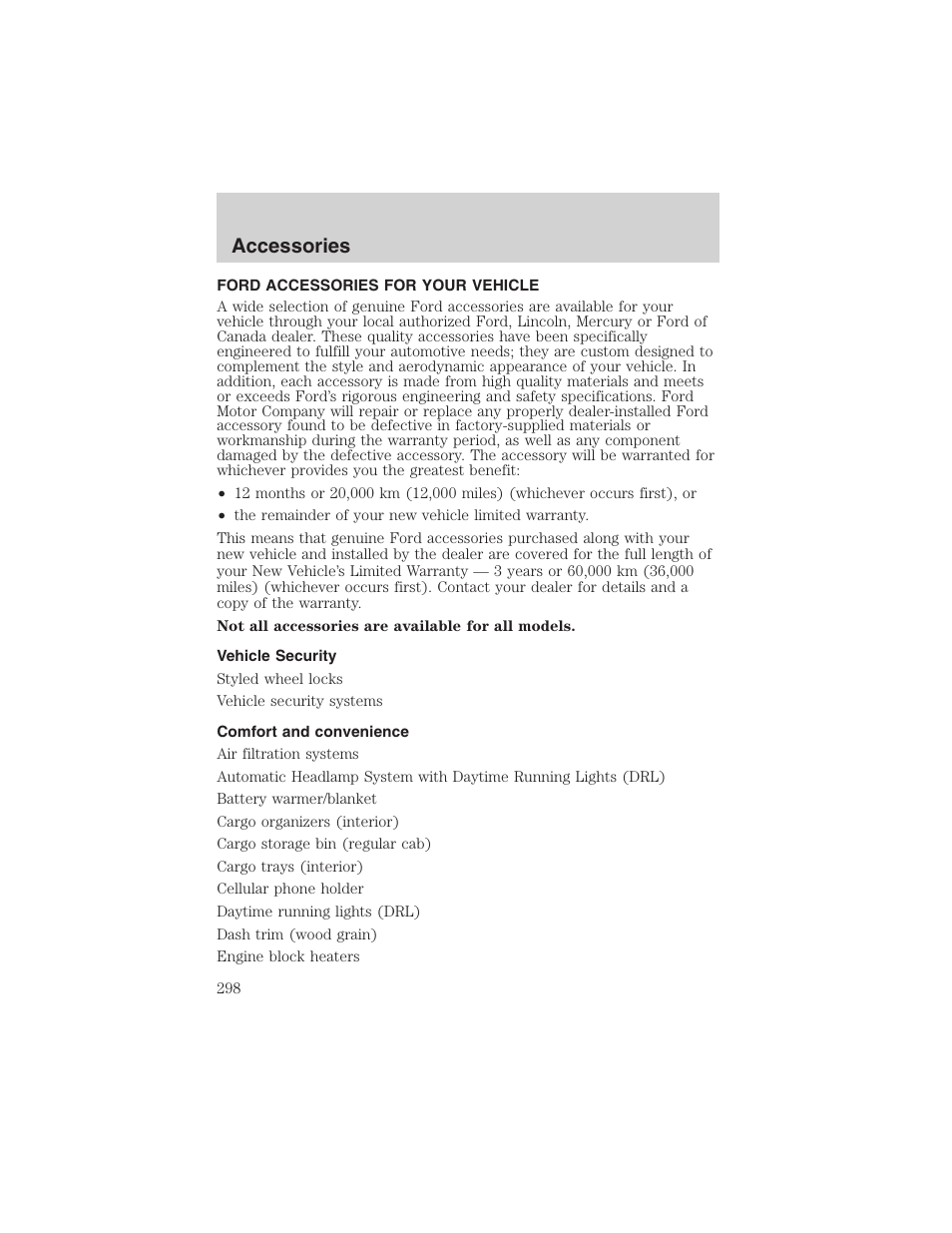 Accessories | FORD 2002 F-150 User Manual | Page 298 / 312