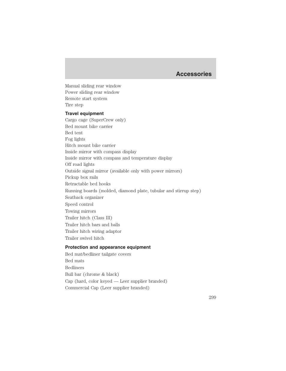 Accessories | FORD 2002 F-150 User Manual | Page 299 / 312