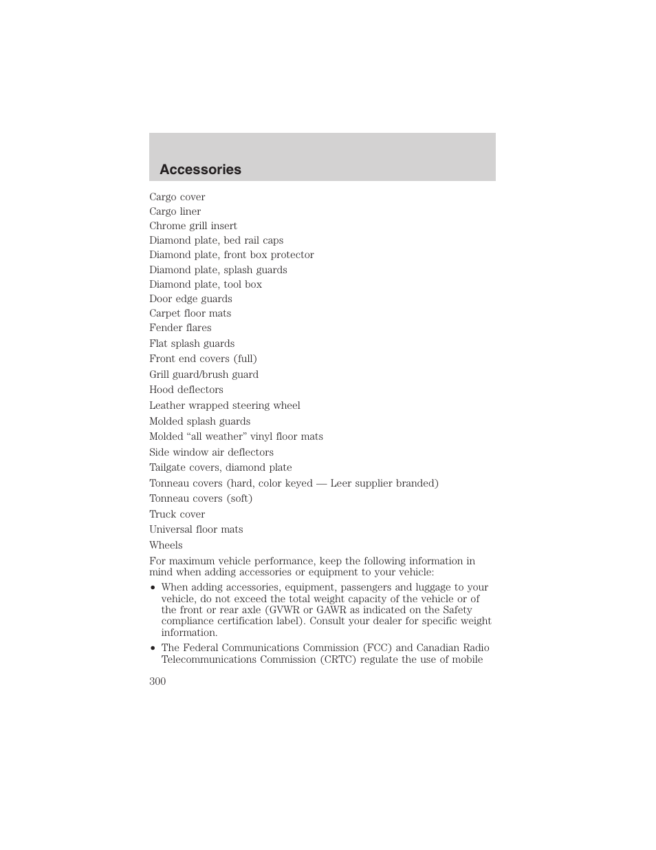 Accessories | FORD 2002 F-150 User Manual | Page 300 / 312