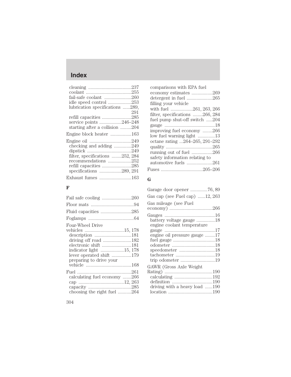Index | FORD 2002 F-150 User Manual | Page 304 / 312
