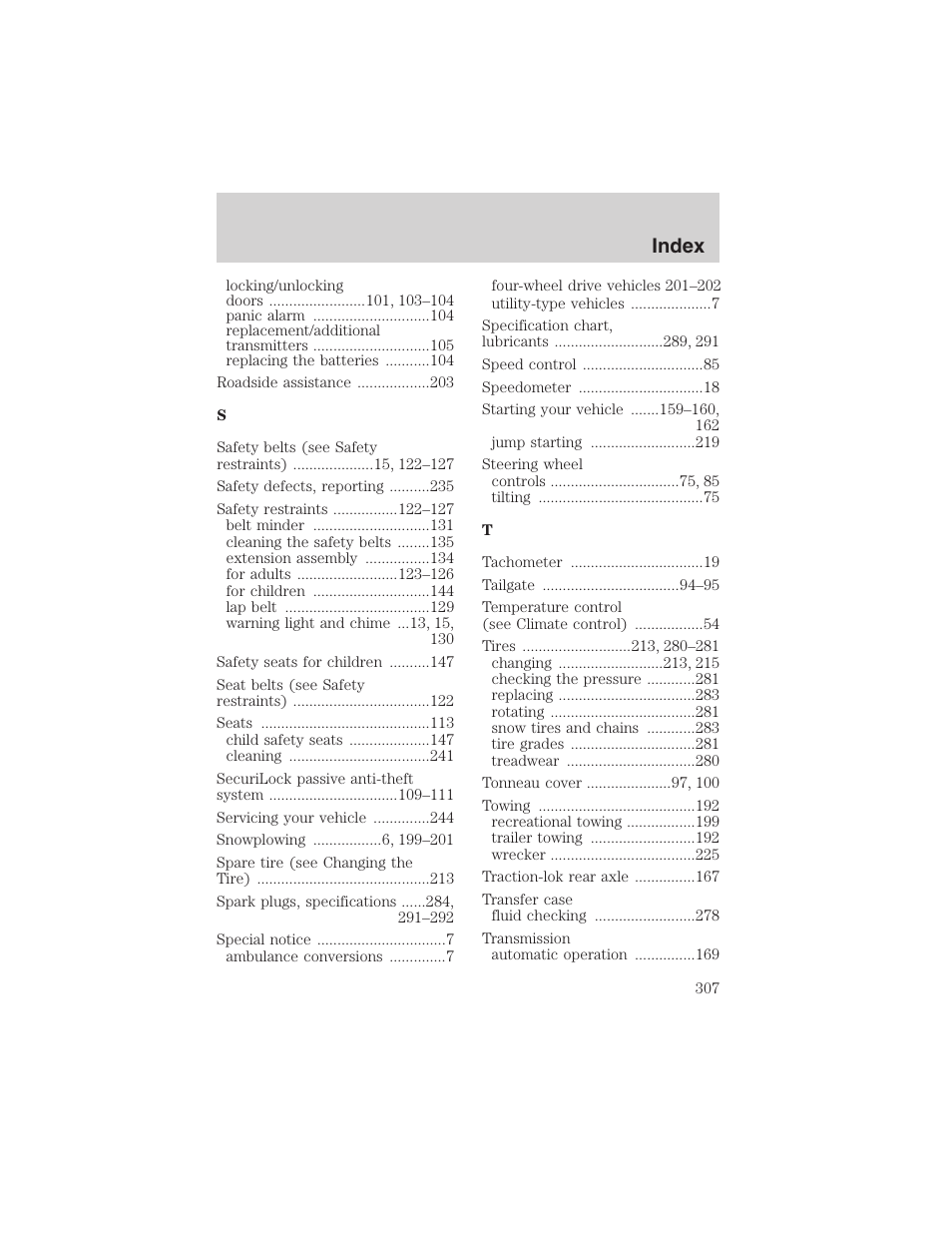 Index | FORD 2002 F-150 User Manual | Page 307 / 312