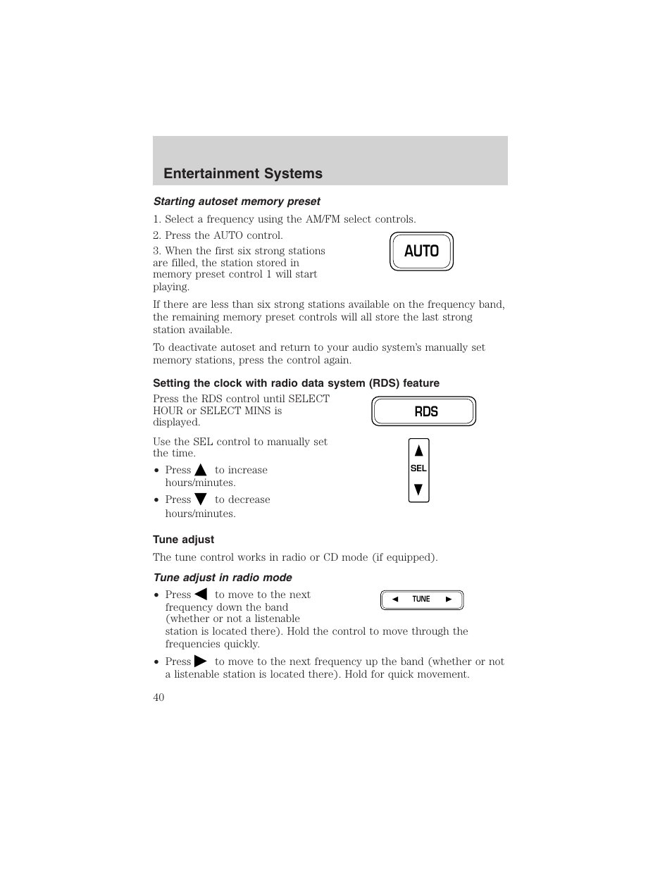Auto, Entertainment systems | FORD 2002 F-150 User Manual | Page 40 / 312