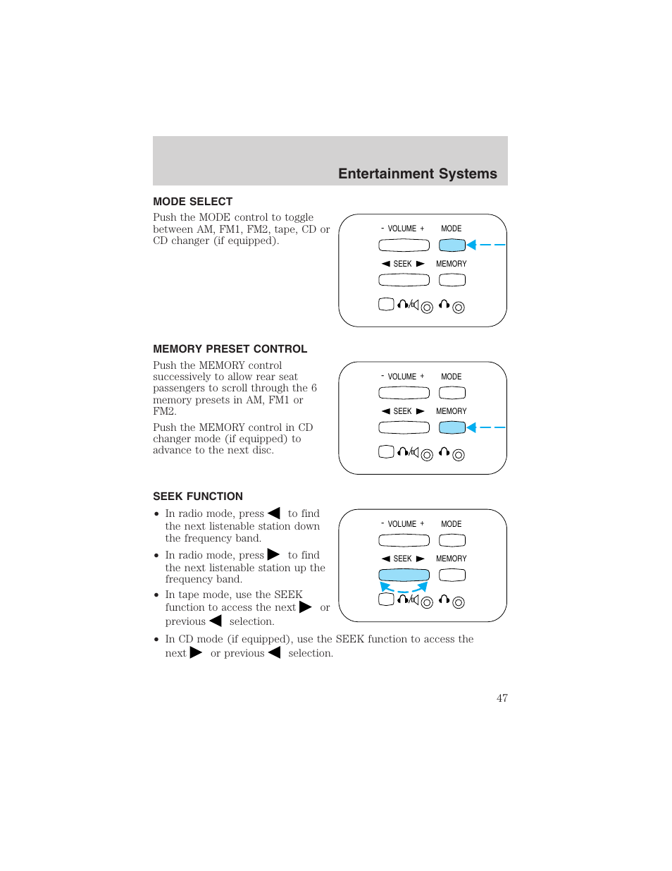 Entertainment systems | FORD 2002 F-150 User Manual | Page 47 / 312