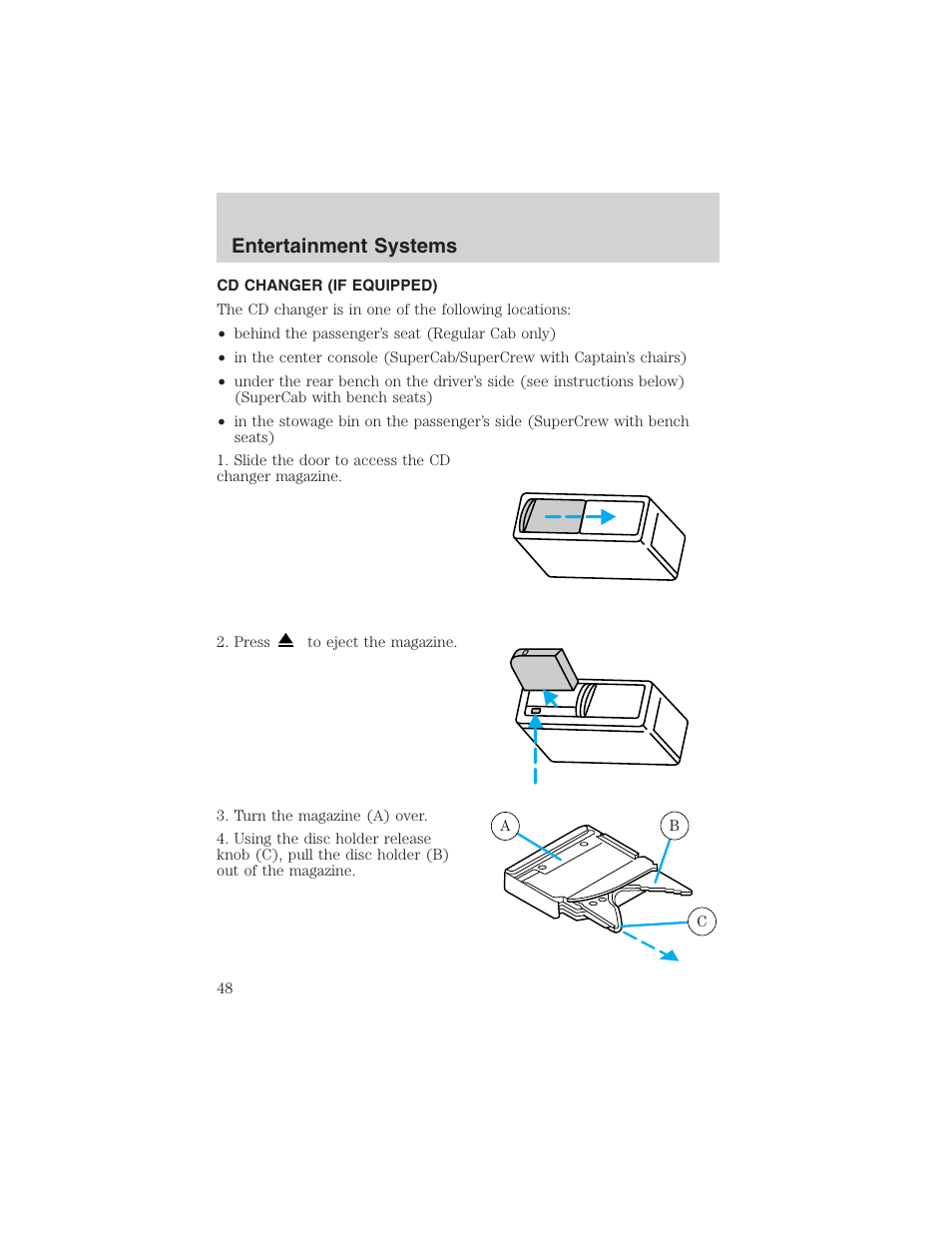 Entertainment systems | FORD 2002 F-150 User Manual | Page 48 / 312