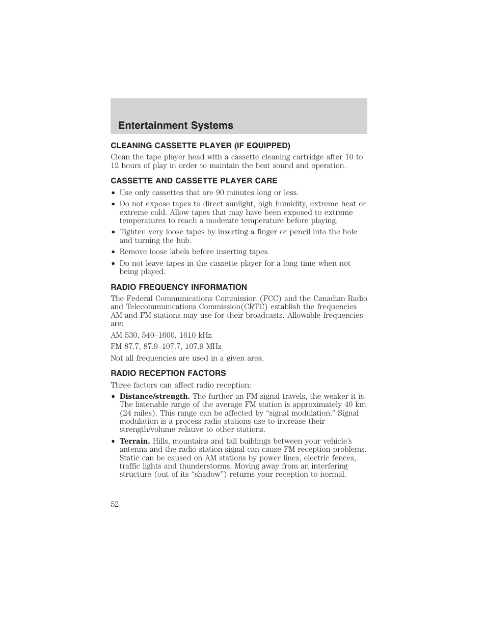 Entertainment systems | FORD 2002 F-150 User Manual | Page 52 / 312