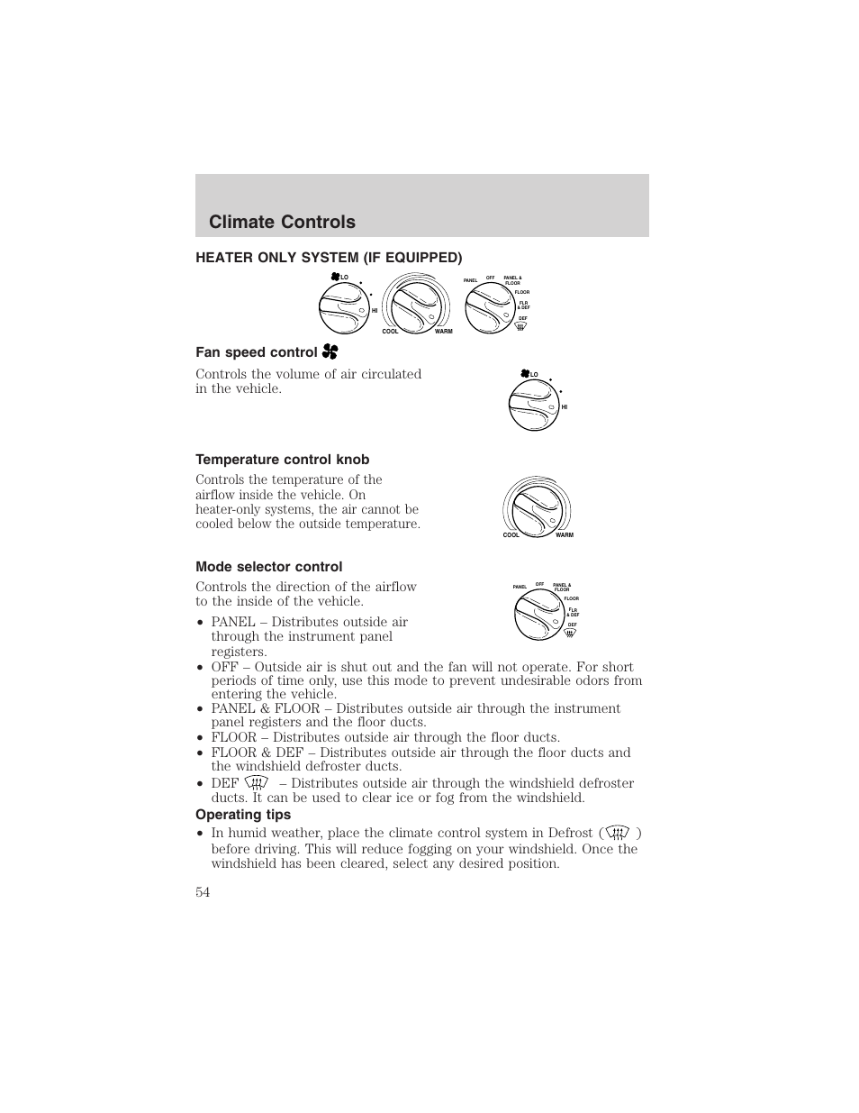 Climate controls | FORD 2002 F-150 User Manual | Page 54 / 312