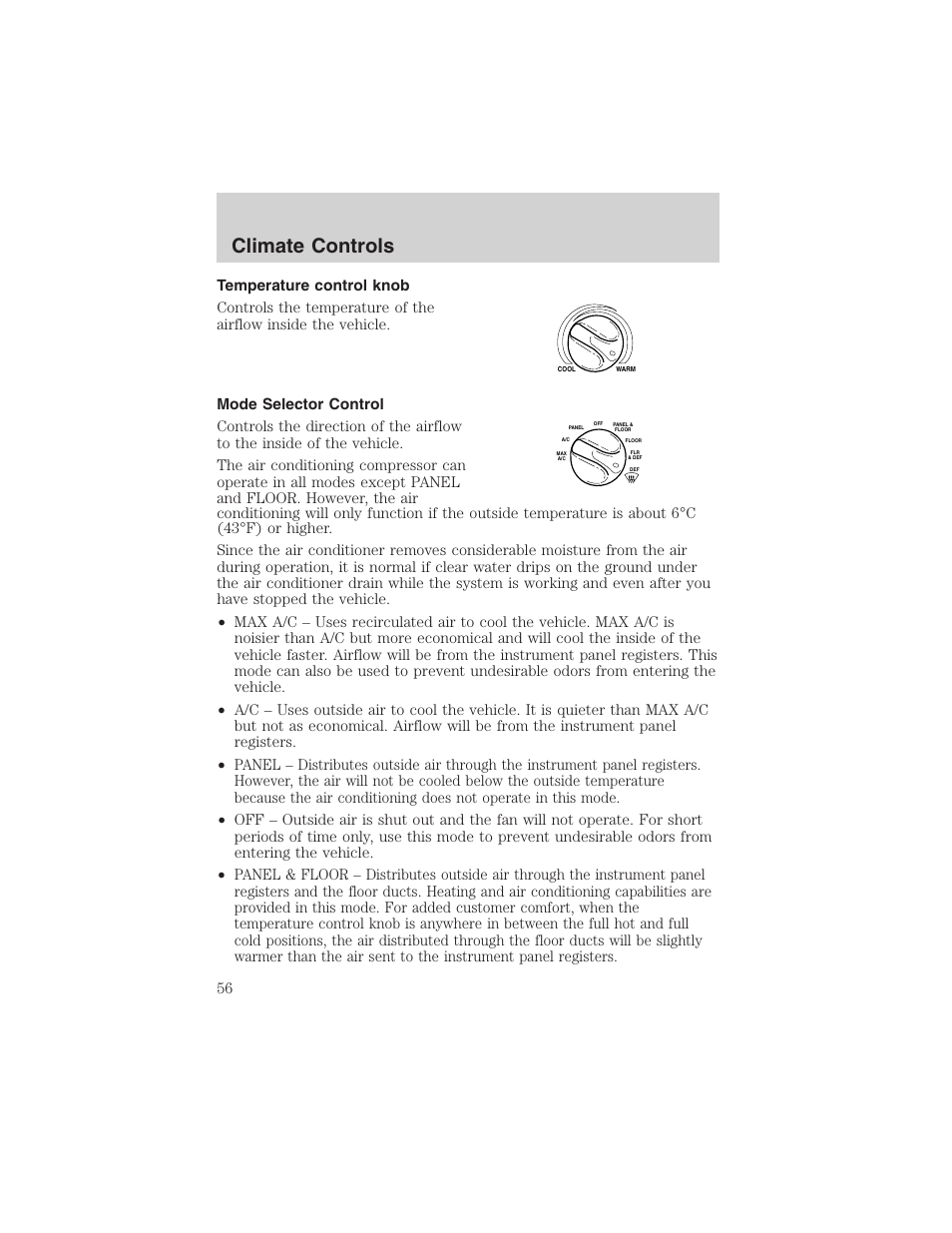 Climate controls | FORD 2002 F-150 User Manual | Page 56 / 312