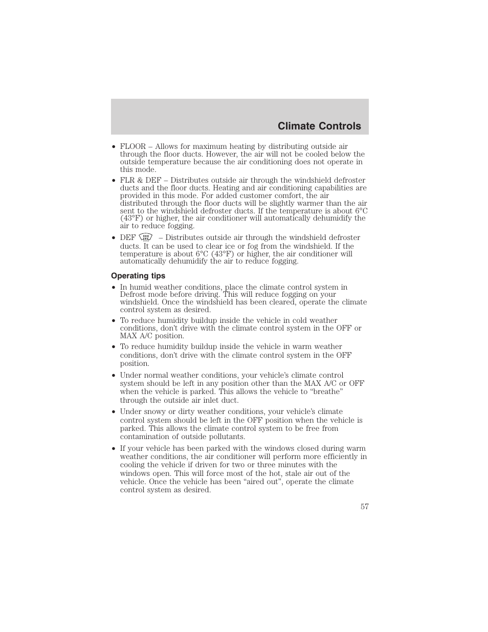 Climate controls | FORD 2002 F-150 User Manual | Page 57 / 312