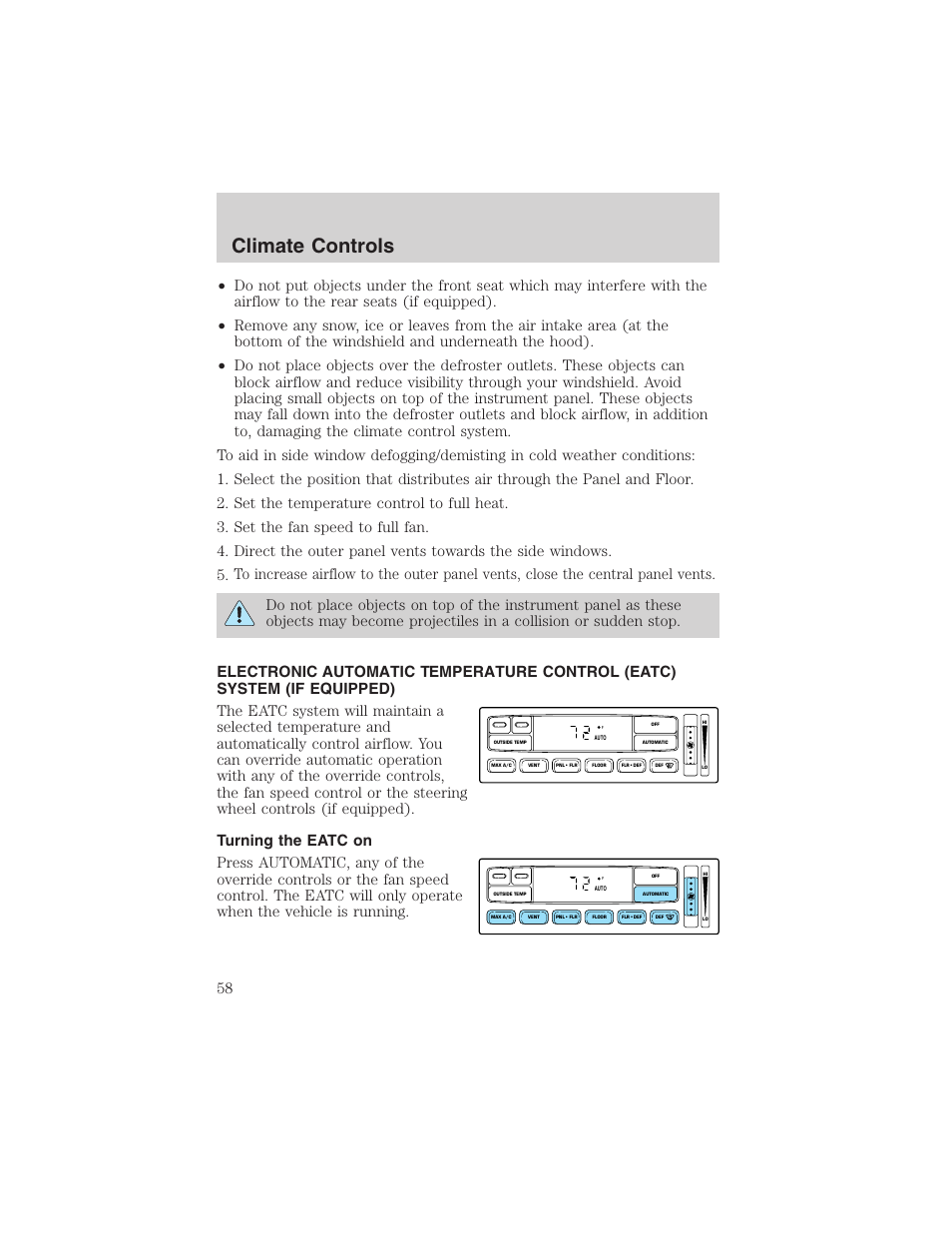 Climate controls | FORD 2002 F-150 User Manual | Page 58 / 312