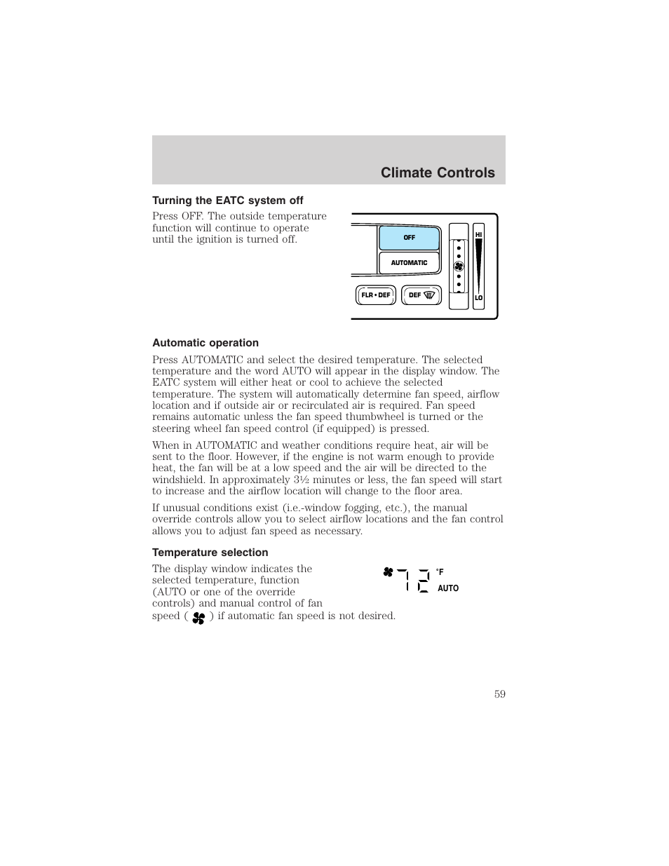 Climate controls | FORD 2002 F-150 User Manual | Page 59 / 312
