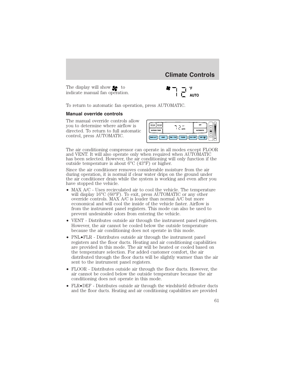 Climate controls | FORD 2002 F-150 User Manual | Page 61 / 312