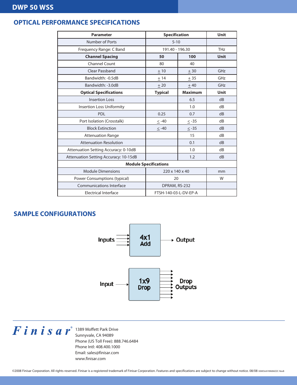 Dwp 50 wss | Finisar DWP 50 User Manual | Page 2 / 2