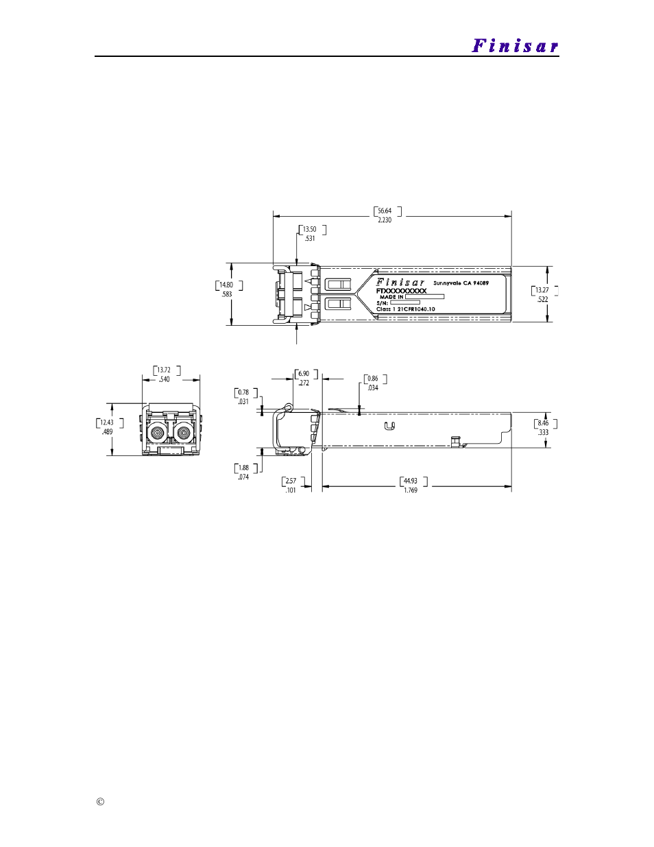 X. mechanical specifications, Ftlf1217p2btl | Finisar FTLF1217P2XTL User Manual | Page 9 / 13