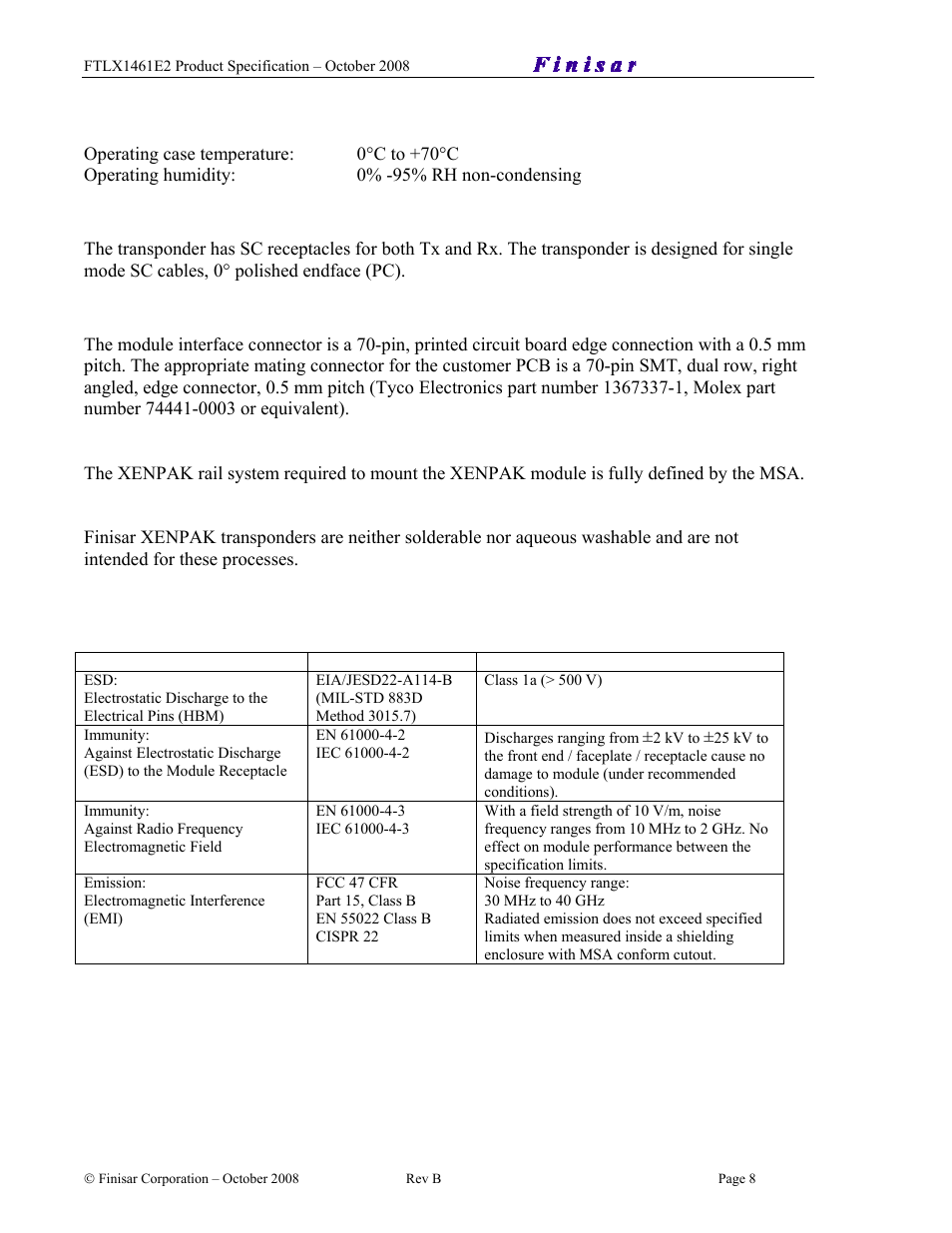 Finisar Single Mode XENPAK Transponder FTLX1461E2 User Manual | Page 8 / 10