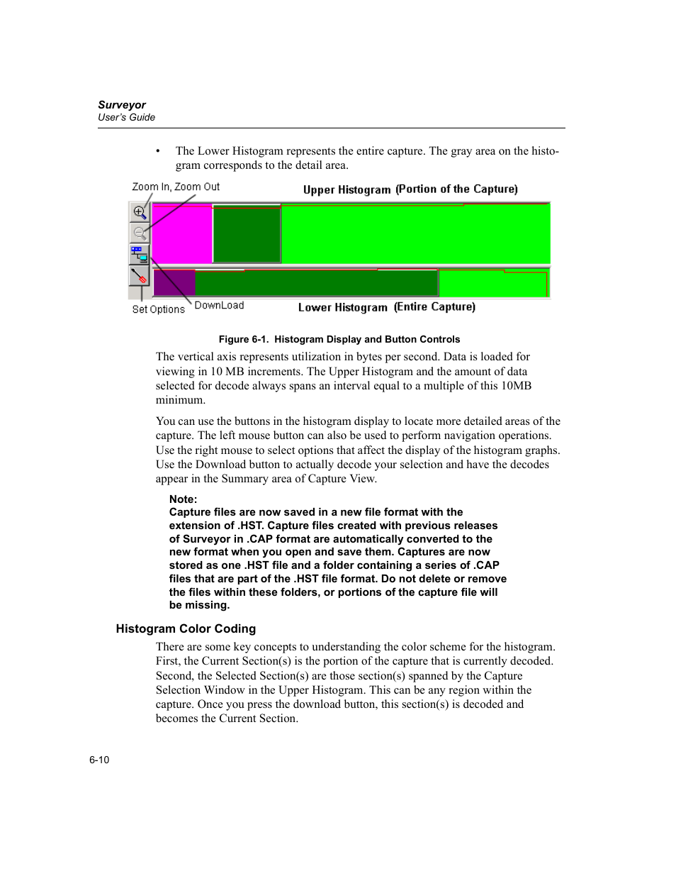 Histogram color coding, Histogram color coding -10, Histogram display and button controls -10 | Finisar Surveyor User Manual | Page 108 / 454