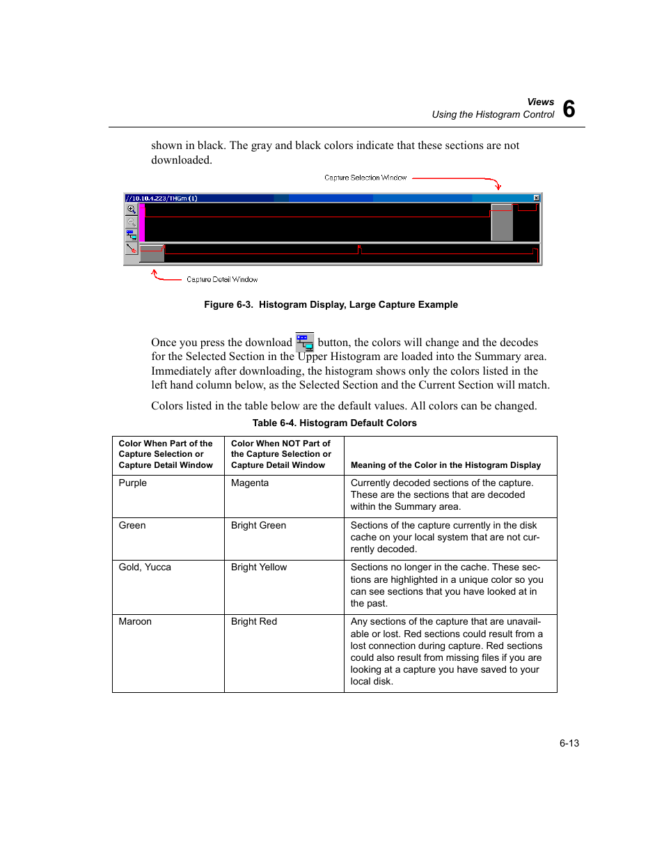 Histogram display, large capture example -13, Histogram default colors -13 | Finisar Surveyor User Manual | Page 111 / 454