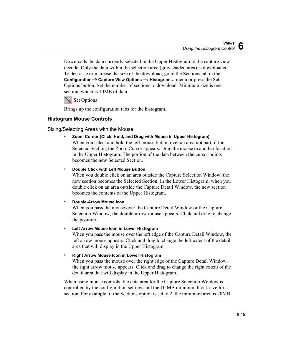 Histogram mouse controls, Histogram mouse controls -15 | Finisar Surveyor User Manual | Page 113 / 454