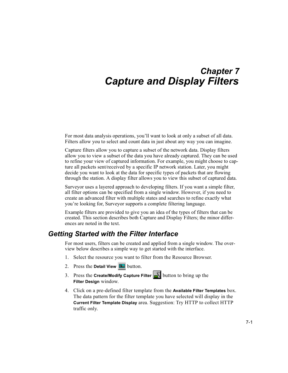 Capture and display filters, Getting started with the filter interface, Chapter 7 | Finisar Surveyor User Manual | Page 137 / 454