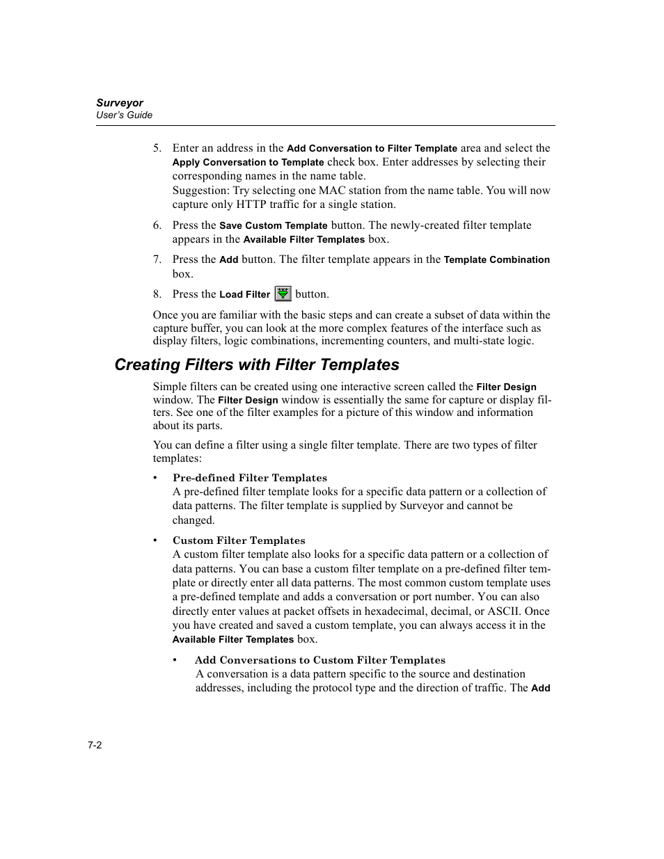 Creating filters with filter templates, Creating filters with filter templates -2 | Finisar Surveyor User Manual | Page 138 / 454