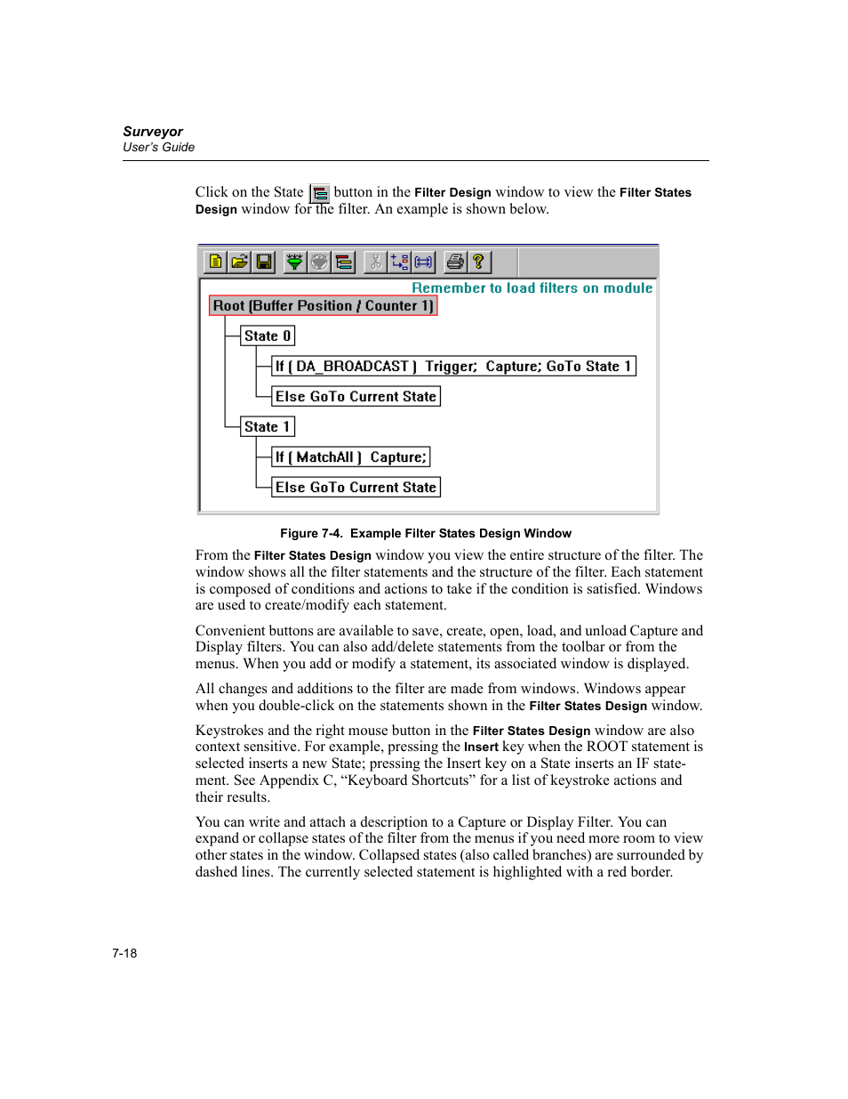 Example filter states design window -18 | Finisar Surveyor User Manual | Page 154 / 454