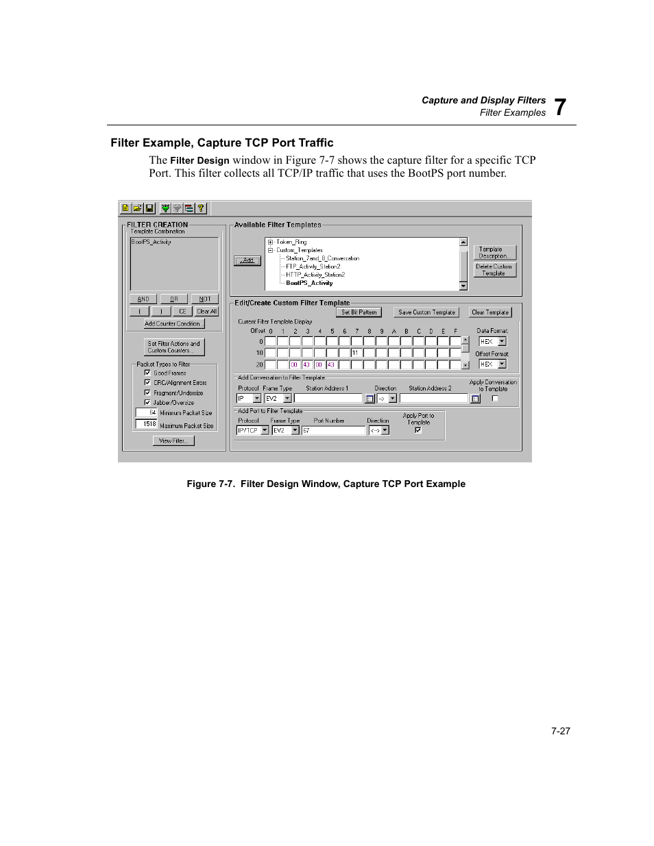 Filter example, capture tcp port traffic, Filter example, capture tcp port traffic -27, Filter design window, capture tcp port example -27 | Finisar Surveyor User Manual | Page 163 / 454