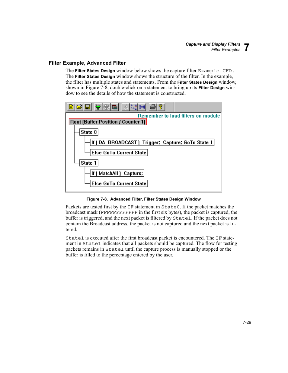Filter example, advanced filter, Filter example, advanced filter -29, Advanced filter, filter states design window -29 | Finisar Surveyor User Manual | Page 165 / 454