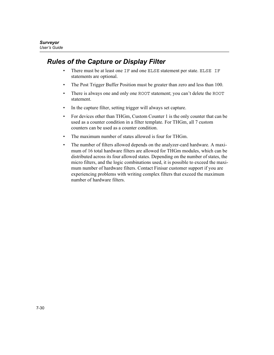 Rules of the capture or display filter, Rules of the capture or display filter -30 | Finisar Surveyor User Manual | Page 166 / 454