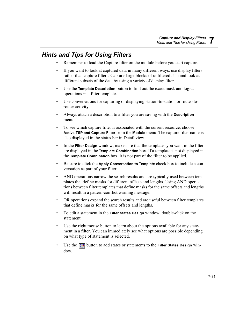 Hints and tips for using filters, Hints and tips for using filters -31 | Finisar Surveyor User Manual | Page 167 / 454