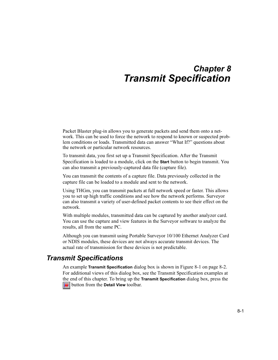 Transmit specification, Transmit specifications, Chapter 8 | Finisar Surveyor User Manual | Page 169 / 454