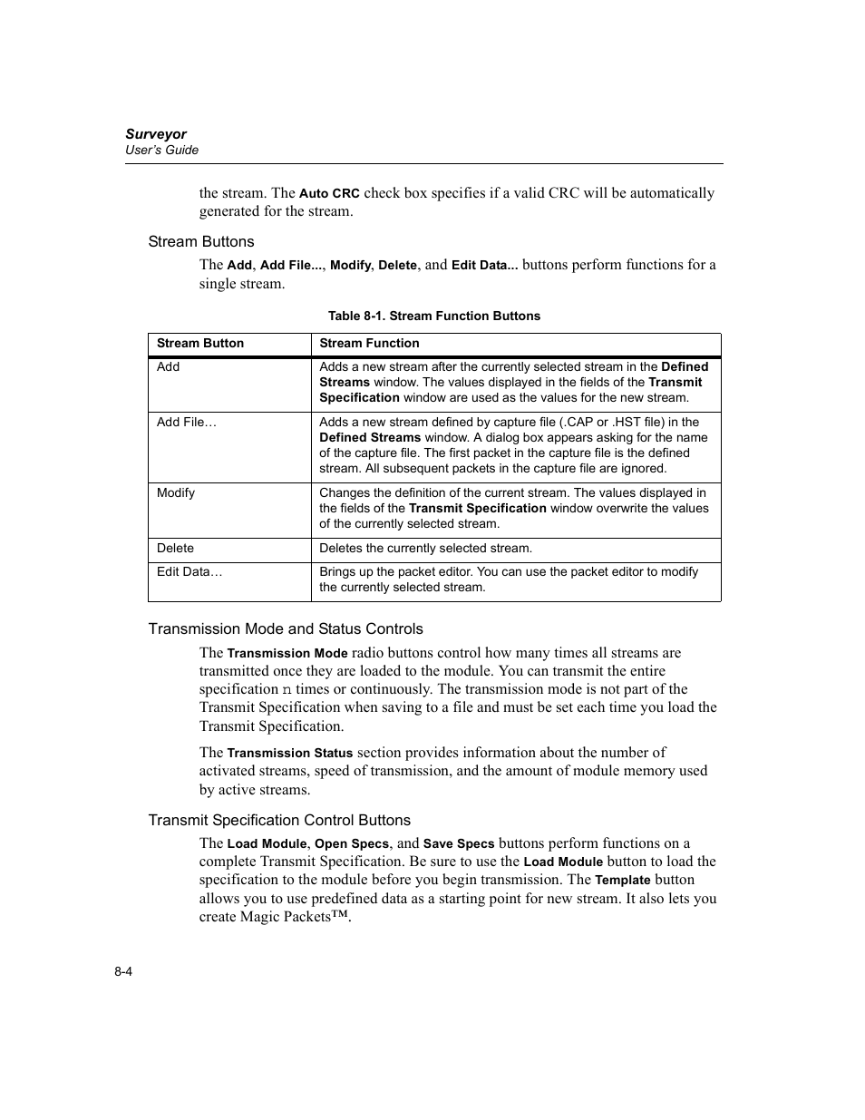 Stream function buttons -4 | Finisar Surveyor User Manual | Page 172 / 454