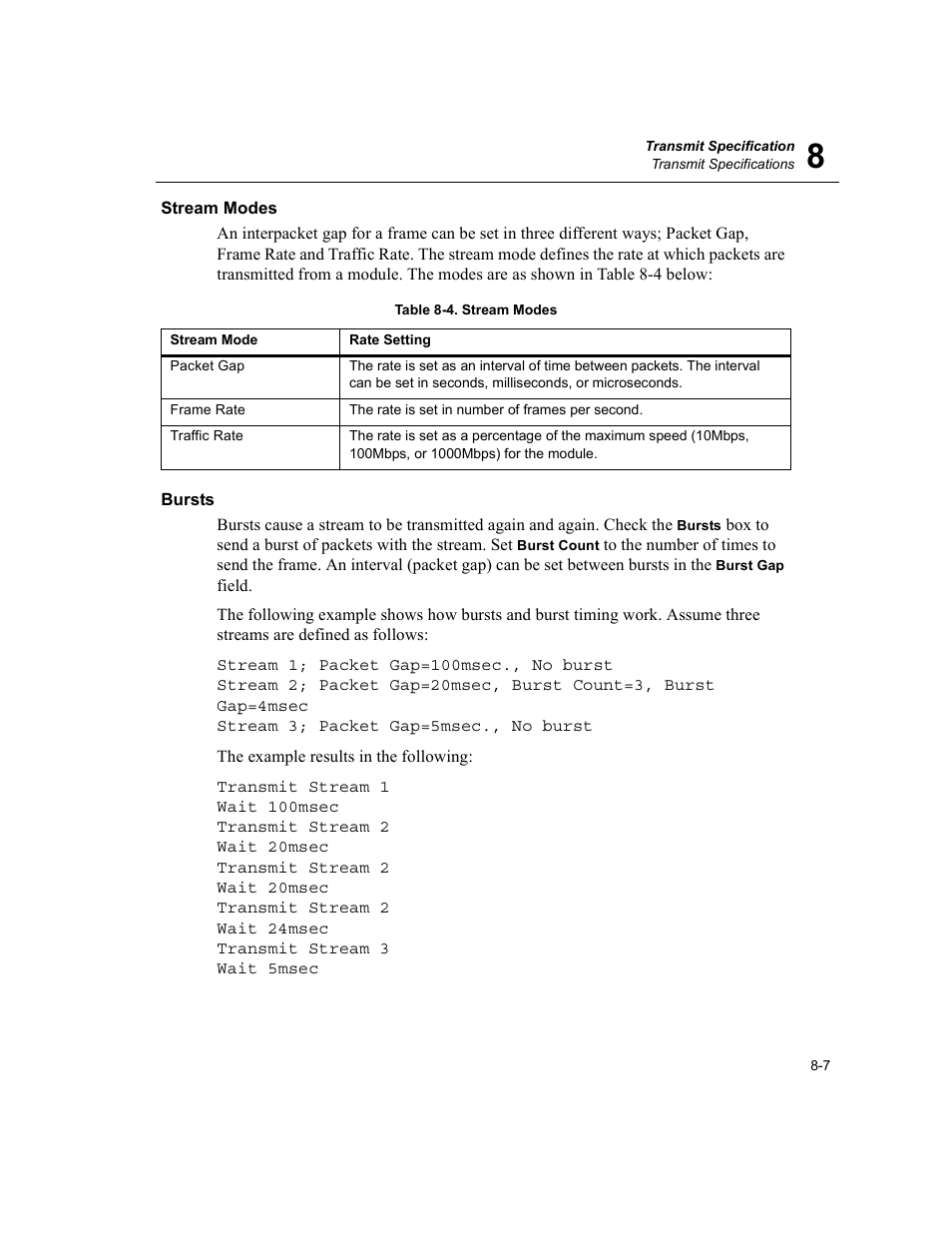 Stream modes, Bursts, Stream modes -7 bursts -7 | Stream modes -7 | Finisar Surveyor User Manual | Page 175 / 454