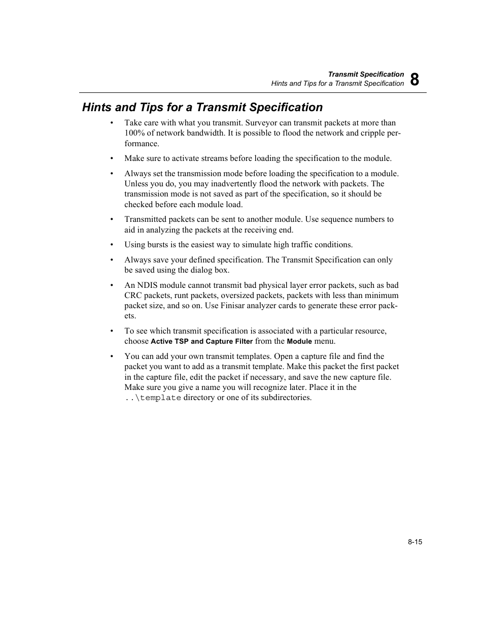 Hints and tips for a transmit specification, Hints and tips for a transmit specification -15 | Finisar Surveyor User Manual | Page 183 / 454