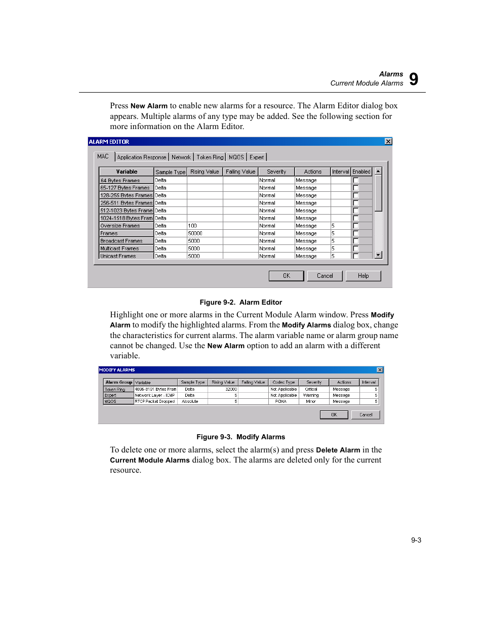 Alarm editor -3, Modify alarms -3 | Finisar Surveyor User Manual | Page 187 / 454
