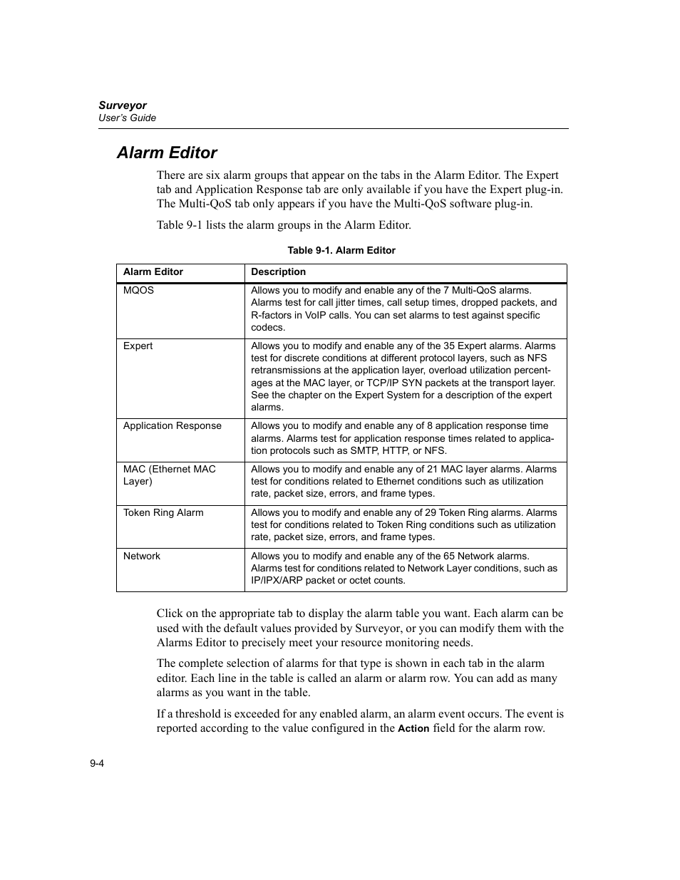 Alarm editor, Alarm editor -4 | Finisar Surveyor User Manual | Page 188 / 454