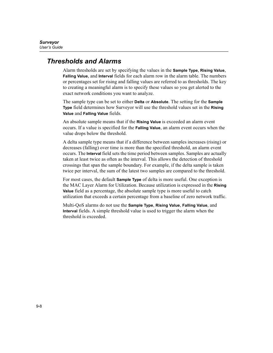 Thresholds and alarms, Thresholds and alarms -8 | Finisar Surveyor User Manual | Page 192 / 454