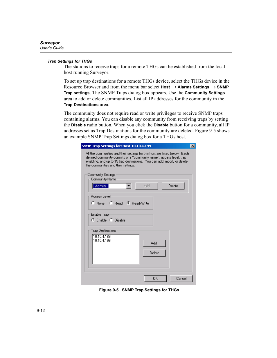 Snmp trap settings for thgs -12 | Finisar Surveyor User Manual | Page 196 / 454