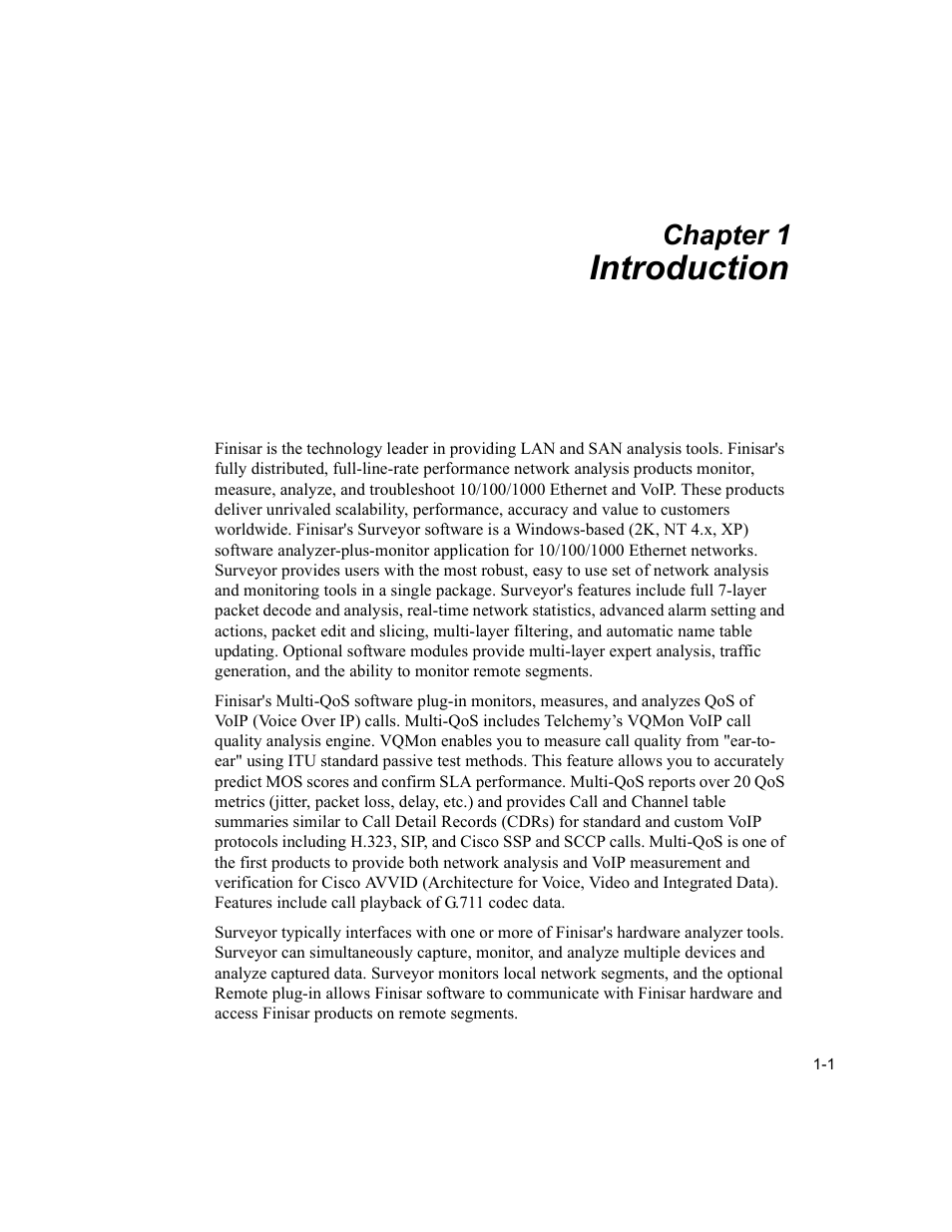 Introduction, Introduction -1, Chapter 1 | Finisar Surveyor User Manual | Page 21 / 454