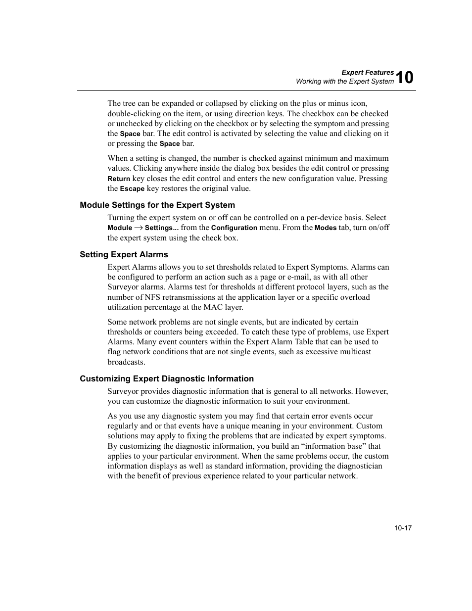 Module settings for the expert system, Setting expert alarms, Customizing expert diagnostic information | Finisar Surveyor User Manual | Page 221 / 454