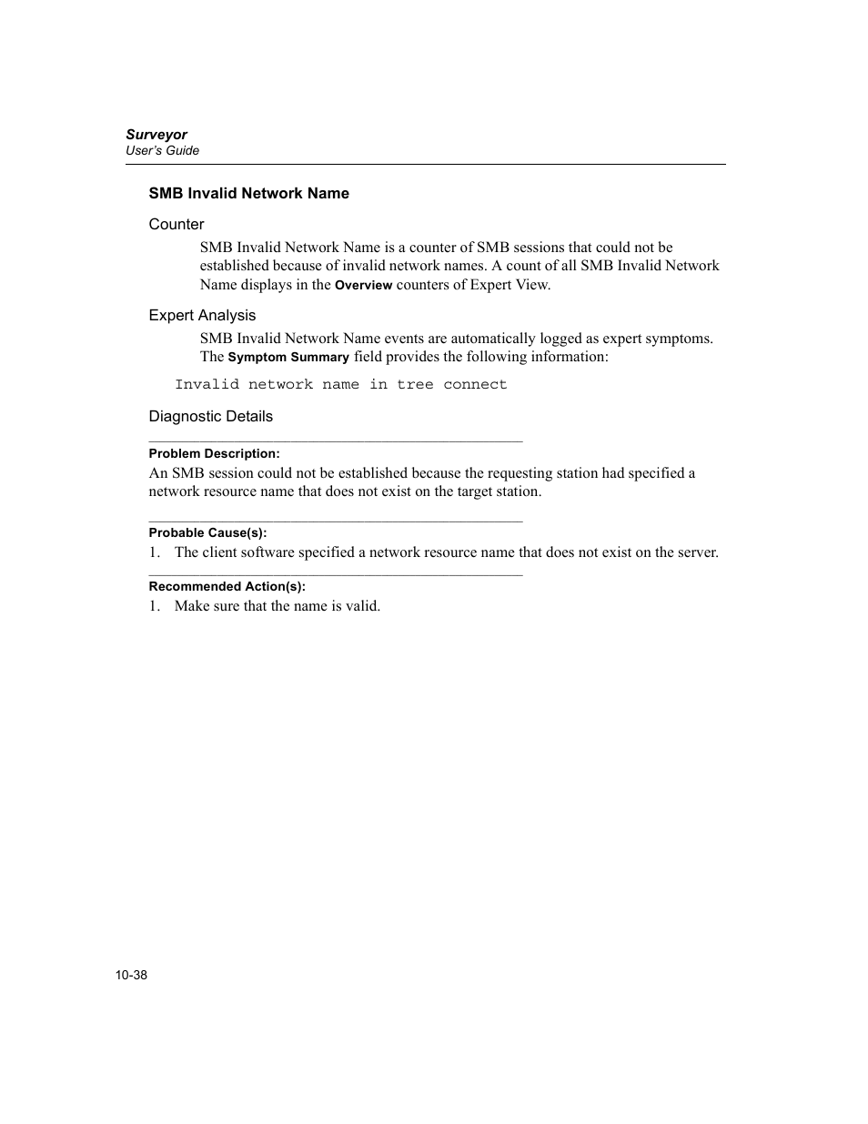 Smb invalid network name, Smb invalid network name -38 | Finisar Surveyor User Manual | Page 242 / 454