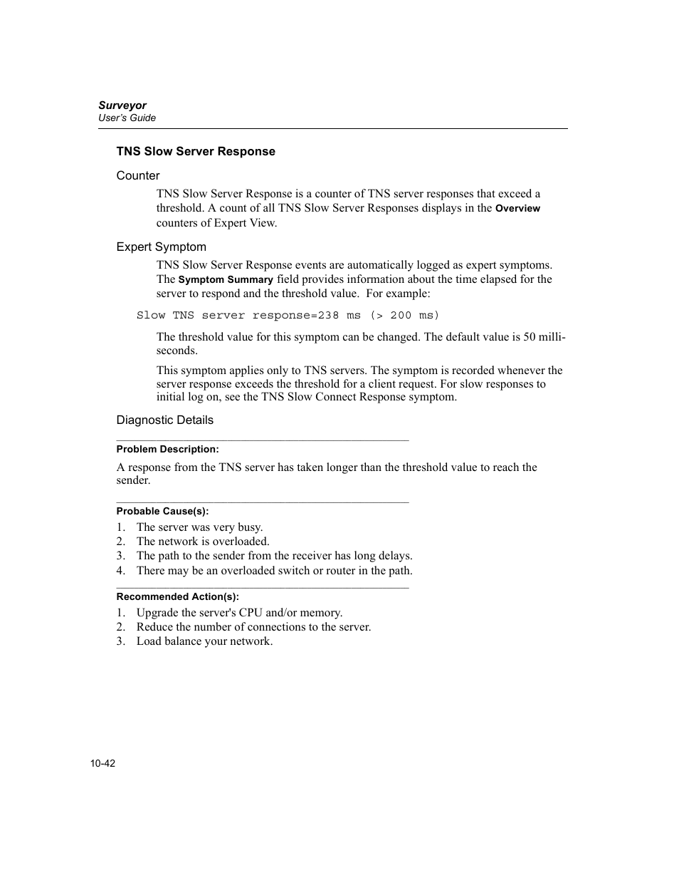 Tns slow server response, Tns slow server response -42 | Finisar Surveyor User Manual | Page 246 / 454